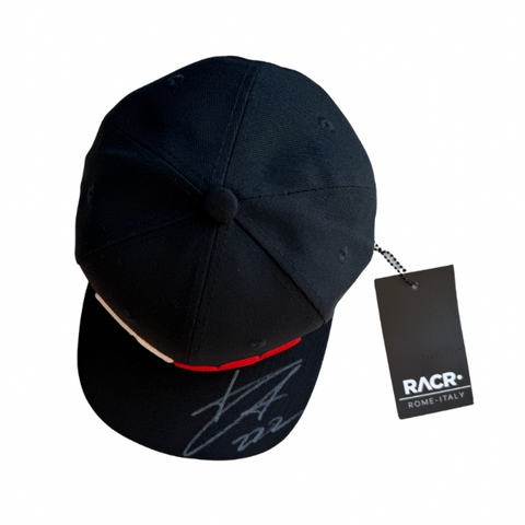 Signed Unisex Black Snapback Cap - TC222 White and Red Logo
