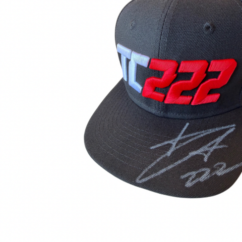 Signed Unisex Black Snapback Cap - TC222 White and Red Logo