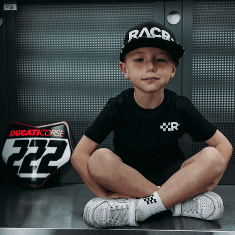 Maglia Nera a Maniche Corte Bambino - Bandiera a Scacchi