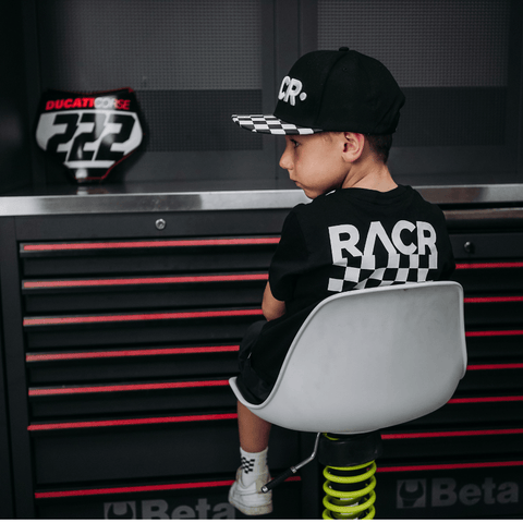 Maglia Nera a Maniche Corte Bambino - Bandiera a Scacchi