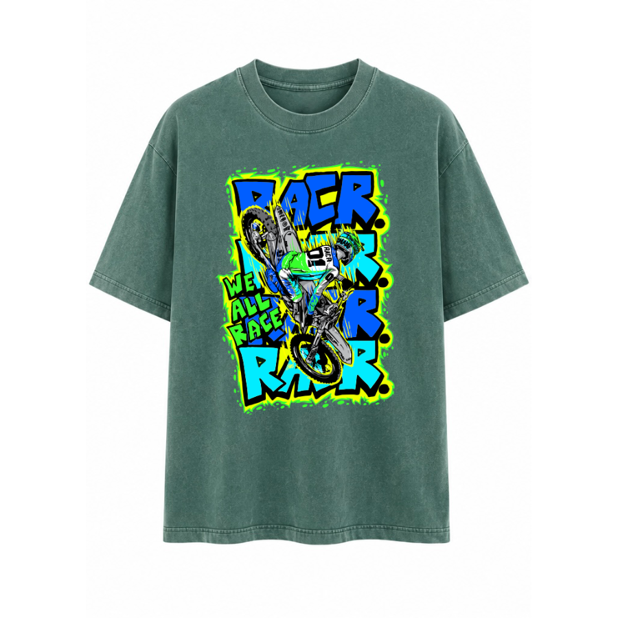 Maglia Verde a Maniche Corte Larga Unisex - We All Race