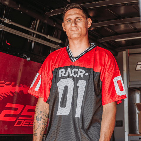 Maglia Nera e Rossa a Maniche Corte Larga Unisex - Football Americano