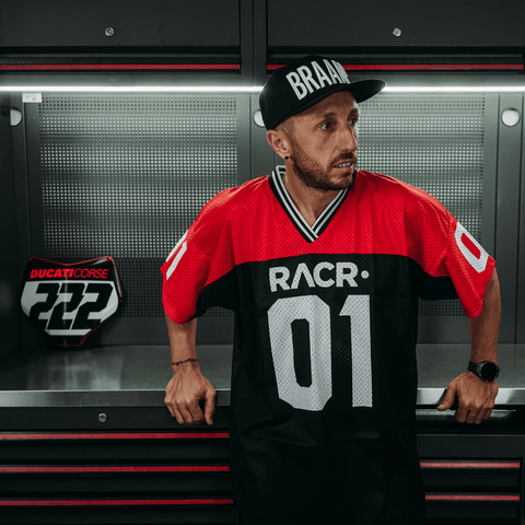 Maglia Nera e Rossa a Maniche Corte Larga Unisex - Football Americano