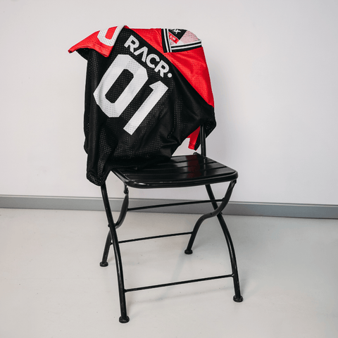 Maglia Nera e Rossa a Maniche Corte Larga Unisex - Football Americano