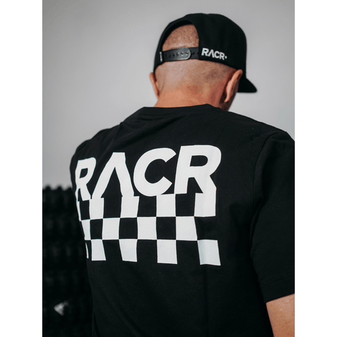 Maglia Nera a Maniche Corte Unisex - Bandiera a Scacchi